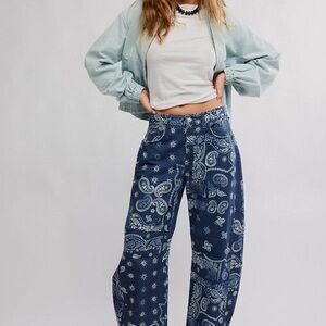 Free People Navy Paisley Wide Leg Pants